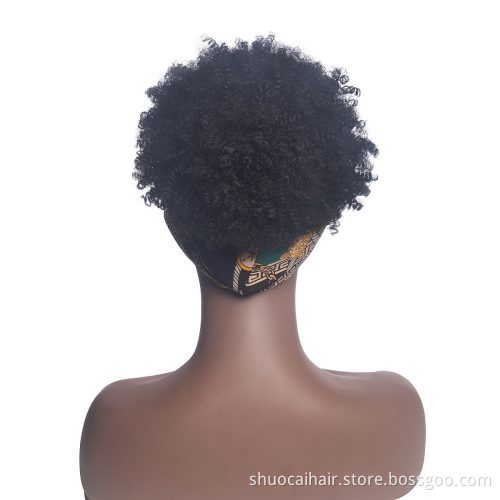 SC Hot Selling Curly Wigs for Black Women Short Afro Kinky Curly Headbands Cheap Scarf Wig Turban Drawstring Afro High Puff
